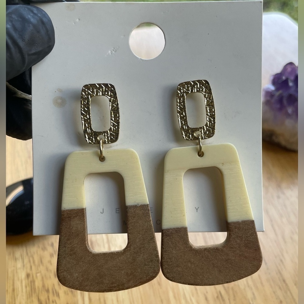 Wood and Resin Dangle Earrings